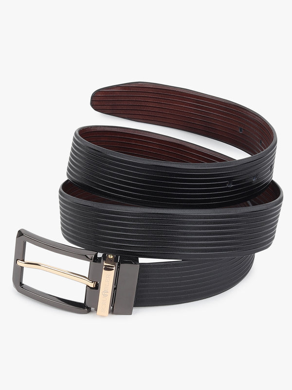LINEAR GROOVE TEXTURED DUAL TONE BUCKLE BELT